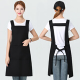 纯棉围裙定制logo印字全棉布料加厚耐磨定做奶茶店高级厨师工作服女男士时尚夏天厨房家用做饭围腰 宽带黑色