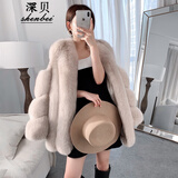 深贝（shenbei）狐狸毛皮草外套女中长款整皮绵羊皮大衣皮毛一体时尚冬B703 奶茶色 L （96-105斤）