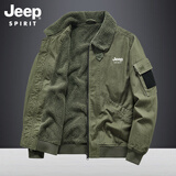 JEEP SPIRIT棉衣男士保暖加绒加厚冬季棉服牛仔外套时尚百搭多口袋大码棉袄 军绿色 L