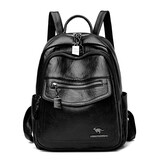 花迹（HUAJI）真牛皮双肩包女新款韩版时尚百搭女士牛皮背包软皮旅行书包女多层 黑色