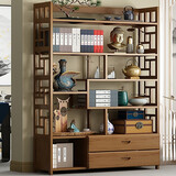 安尔雅简易书架博古架落地书柜读书架竹子小学生楠竹置物架宿舍组合多层收纳架 【带抽屉】博古书架6层100