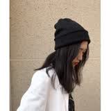 目丸网红时尚暗黑系堆堆帽子女毛线帽潮韩棉帽百搭冷帽月子针织帽秋冬 黑色 双面针织 55-60cm(有弹力)