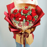 艾斯维娜鲜花速递康乃馨混搭花束生日礼物全国同城花店配送 19朵红色康乃馨花束A款