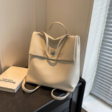 慕昂（MOVEON）韩国小众银色油蜡皮双肩包女夏天百搭大容量学生通勤书包旅游背包 米白色