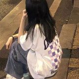 萨姆依     国潮牌甜酷风棋盘格短袖T恤女学生夏季2022年新品韩版宽松百搭炸街情侣超火半袖上衣服 白色 L