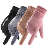 瑞狮龙 麂皮绒手套加绒保暖秋冬季男女士触屏防滑运动外卖骑行开车手套 灰色 男士码（高弹力）