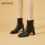 达芙妮短靴女粗跟高跟鞋法式单靴瘦瘦靴女4622607034 黑色（单里） 37 
