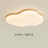 凡真卧室灯日式侘寂风原木创意主卧房间灯新款网红个性温馨云朵吸顶灯 云朵 原木色 58CM 三色变光