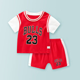 迪迪熊日记（DIDIXIONGRIJI）宝宝套装夏季运动童装儿童短袖短裤两件套一岁婴儿衣服小童夏装男 短袖套装 篮球衣23 红色 80 cm(18M)