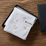 kupa酷帕日本女士刺绣手帕贡缎纹高纱支细腻柔软手绢无骨刺绣工艺纯色素雅樱花手帕吸汗纯棉帕 浅蓝色 45*45cm