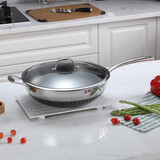 Momscook慕厨（Momscook)蜂窝不粘锅炒锅不锈钢炒菜锅防铲燃气电磁炉通用 炒锅带盖(JA3409GL-NS) 34cm