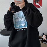 椋釉 秋冬款卫衣男潮流宽松bf慵懒风连帽学生港风加绒加厚上衣服男 黑色薄款 L