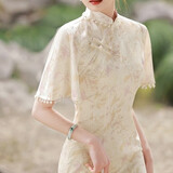 杜艳枝（DuYanzhi）新中式旗袍新款改良少女夏高级感年轻长款气质优雅连衣裙淡雅 花色 M (160) 95-105斤