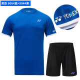 尤尼克斯（YONEX）新款yy羽毛球服套装 8064 LOGO男女套装个性T恤定制情侣款团购 男蓝色套装上衣8064+短裤9044黑 XL O