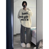 風采兔 法式复古oversize设计感毛茸茸针织衫秋冬软糯字母套头毛衣女潮 白色 均码