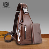 MOEPEQDAISHU男士胸包斜挎包男单肩包真皮质感休闲商务大容量2023新款时尚挎包 棕色+钱包