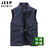 JEEP SPIRIT吉普马甲男秋冬男透气多口袋工装马夹户外休闲坎肩背心可定制LOGO 深蓝色春秋款7003 XL/140-155斤