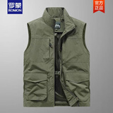 罗蒙（ROMON）春秋季新款速干男士马甲大码多口袋马夹背心外套户外工装坎肩上衣 2385军绿色(薄款) 2XL 建议(150-170斤)