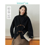 茵曼（INMAN）连帽双面呢外套冬季女装新款牛角扣宽松上衣 午夜黑 L