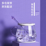 小北家蓝星花杯子耐热玻璃杯清新水杯咖啡杯少女紫色办公室ins风花茶杯 蓝星花（含搅拌棒，盖子，杯垫）