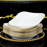 康琴（KANGQIN）白钻石金边家用盘子菜盘方形异形菜盘网红款整套陶瓷餐具餐盘碗盘 【描金】8英寸如意盘6个装