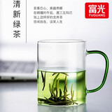 富光 玻璃杯茶杯透明泡花茶杯带把手杯子客厅水杯家庭套装男女牛奶杯 绿色400ml（1只装）