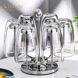 德韦特（DWIGHT）高档耐热水晶玻璃杯套装双层隔热龙井泡绿茶杯家用加厚喝水杯子 500ml双层杯*6+杯架