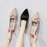 ZHR单鞋女绒面蝴蝶结尖头粗跟女鞋复古仙女风软底舒适鞋子女 Y357 黑色 40