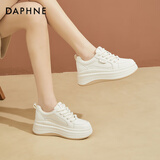 达芙妮厚底板鞋女百搭熊猫鞋运动休闲鞋松糕增高小白鞋女 米色 36 