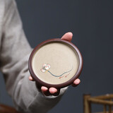 尊壶 茶杯紫砂杯垫底座功夫茶具配件绘双鱼荷花杯托 粉浆