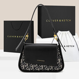 CLEVER & KETCH包包女包腋下包新款轻奢高质感斜挎单肩包 生日礼物送女友 黑色