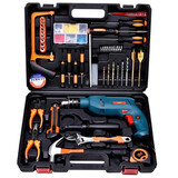 安捷顺家用冲击钻五金工具箱多功能迷你轻微小型正反转两用调速手电套装 BS冲击钻家居套装