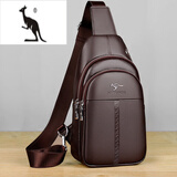 酷奇袋鼠轻奢品牌男士胸包2025男单肩斜挎包包时尚休闲ins男士包二层牛皮 6030胸包棕色