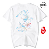 天龙致尊（Denon supreme）短袖t恤男装夏季中国风仙鹤刺绣纯棉宽松国潮情侣上衣服男士T恤衫 606双凤白色 L(建议120-140斤)