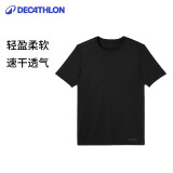 迪卡侬短袖速干衣男训练宽松半袖上衣运动t恤男RUNM2501396黑色T恤2XL