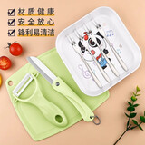 小天籁（XIAO TIAN LAI）陶瓷刀水果刀折叠家用削皮刀套装便携家用宝宝儿童辅食刮皮刀 【绿陶瓷】三件套+4叉+水果盘