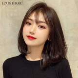 LOUISFERRE路易假发女真发自然全头套空气刘海锁骨发中长发真人发丝 递针分缝 混发 巧克力 中长发 -小码