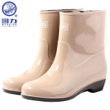 回力雨鞋女士时尚户外中筒防水雨靴水鞋胶鞋雨靴套鞋 HXL523 卡其 38码