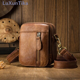 LUXUNTIKA品牌 手工牛皮单肩包男 真皮单肩包复古个性斜挎包男 迷你小包男士韩版小挎包商务包男 棕色