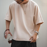 马登工装 美式复古重磅圆领珠地棉T恤宽松廓形半袖短袖五分袖男夏 浅杏色（版型宽松） XL