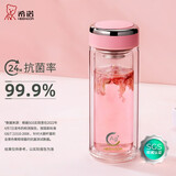 希诺（HEENOOR） 抗菌玻璃杯女士双层水杯隔热便携简约透明家用带滤网泡茶花茶杯 粉色270ml