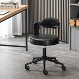 原感实木靠背小巧电脑椅家用办公椅升降转椅小型卧室化妆书房椅学习椅 黑橡色靠背黑色油腊皮（滑轮款