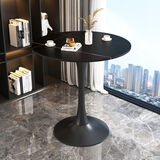 洽谈接待桌现代简约岩板小餐桌大理石奶茶店桌阳台休闲小圆形桌子 劳伦黑金岩板+黑色喇叭腿圆桌 70cm 直径（高75cm）
