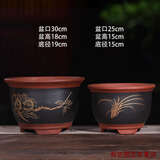 花盘陶瓷特大号紫砂花盆大号兰花盆阳台种菜盆栽花卉特大号陶瓷花盆 黑色28cm+23cm 尺寸如图所示