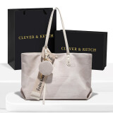 CLEVER & KETCH包包女包大容量托特包新款立体菱形包 生日礼物送女友 米白色