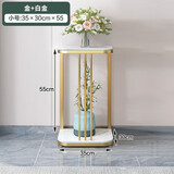 昆冠轻奢花架子北欧室内家用阳台岩板置物架铁艺客厅简约花盆摆放架 金色支架（55cm）+白金【岩板】