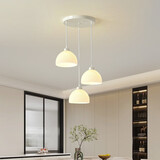 餐厅吊灯奶油风2025年新款网红饭厅灯简约现代玻璃罩卧室小吊灯具 三头圆盘(配16w三色光led)