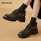 达芙妮单鞋女新款春季英伦风乐福鞋厚底增高小皮鞋女鞋 黑色（加绒） 40