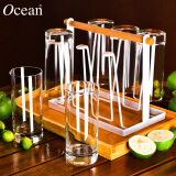 Ocean进口玻璃杯家用耐热透明果汁泡绿茶杯290ml六只装+杯架+托盘套装