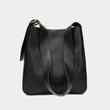 tushky品牌包包女2025新款真皮女包简约水桶包软皮大包大容量单肩斜挎包 黑色